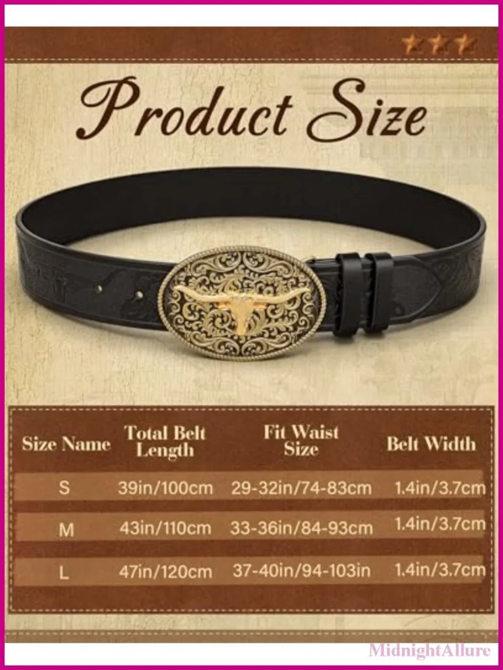Western Cowboy Belt Faux Leather Bull Buckle Adjustable
